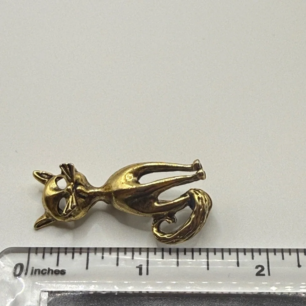 Vintage Style Gold Tone Mid Century Modern MCM Elongated Cat Brooch Pin